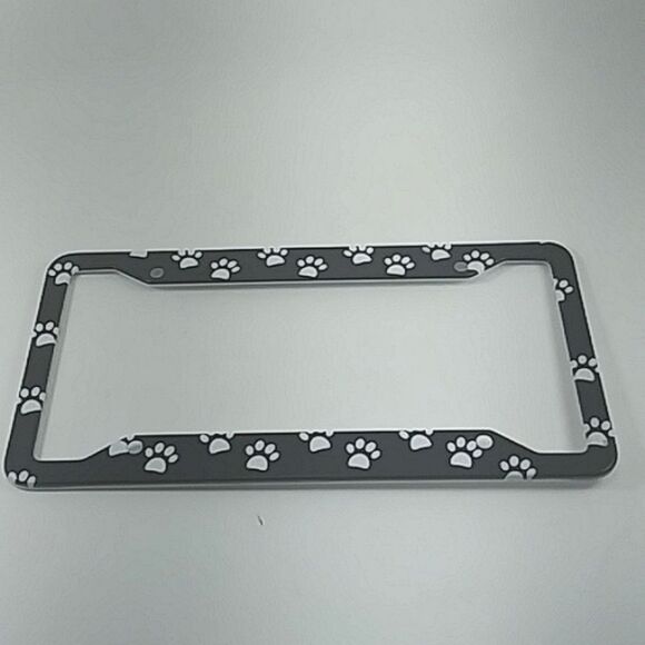 License Plates Holder Frame Paw Prints Stainless Steel Automobile Black White 1 - Picture 1 of 6